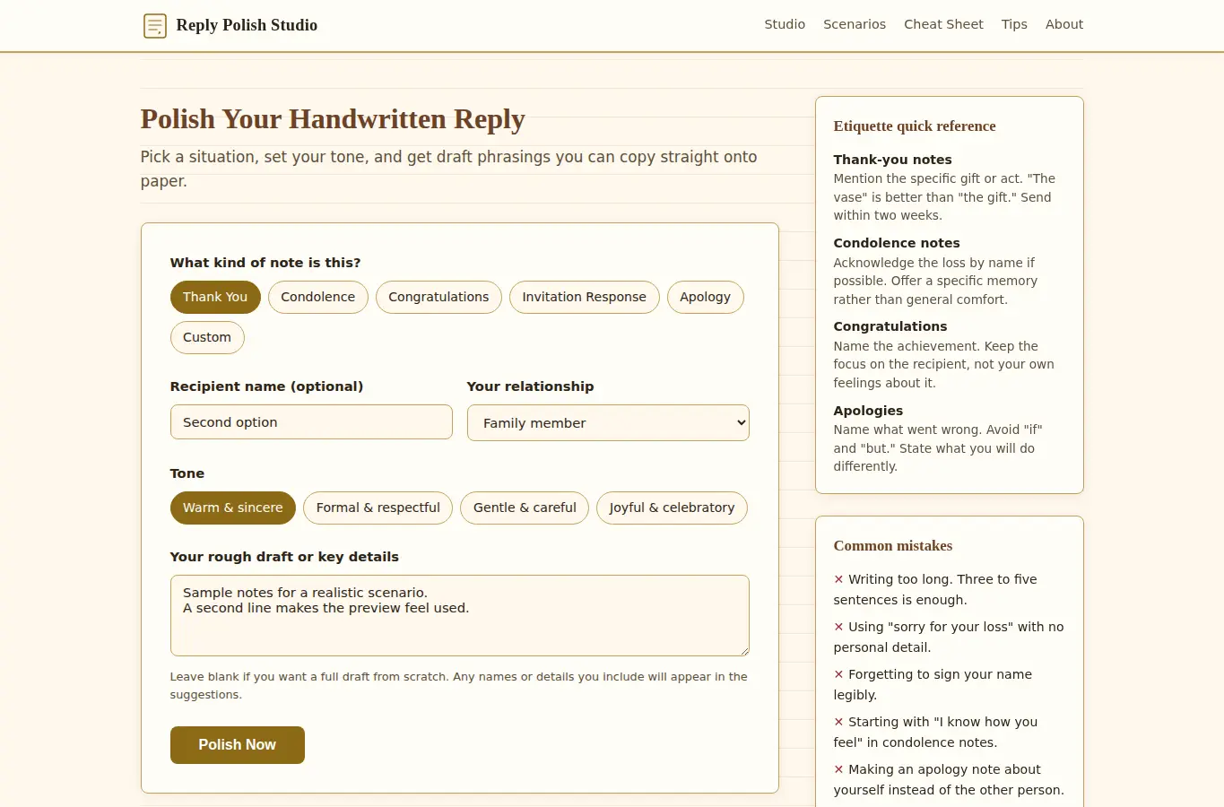 Screenshot of Handwritten Reply Polish Studio interface showing the project page in use